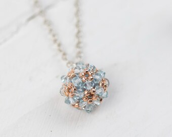 Blue Swarovski Crystal Morganite Pendant Necklace In Sterling Silver