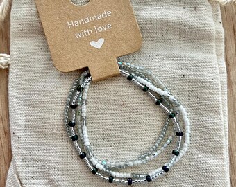 Seed Bead Stacking Bracelets in Blue and Silver - Set of 4