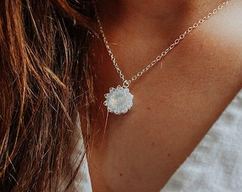 Opal Birthstone Swarovski Crystal Pendant Necklace in Sterling Silver, October Birthday Gift