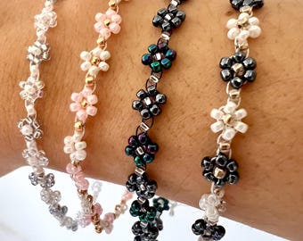 Whimsical Daisy Chain Bracelet with Japanese Seeds Beads