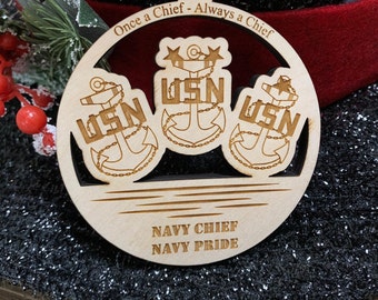 Navy Chief Christmas Ornament, Navy Ornament, Military Christmas Ornament,  Navy Retirement gift, Ornaments, Chief Ornament