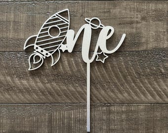 Rocket First Birthday Cake Topper: 'My First Trip Around the Sun'