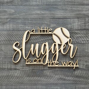 Sluggers Text Little Slugger Baseball Baby Shower Sign, Pregnancy Boy Announcement ...