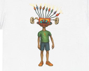 Wired Head T-Shirt | Retro Tech Character Shirt | Surreal Artist Tee