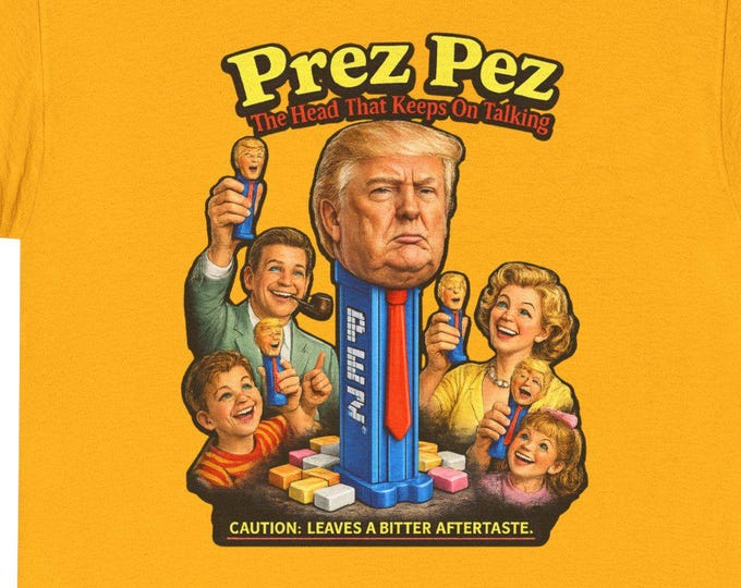 Prez Pez T-Shirt: Retro Political Satire Tee, Talking Head Parody Graphic Shirt