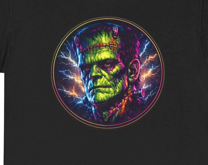 Neon Frankenstein Shirt, Horror Monster, Electric Lightning Frankenstein