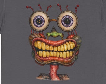 Grotesque Monster Face T-Shirt: Surreal Eyeball Creature Art Tee