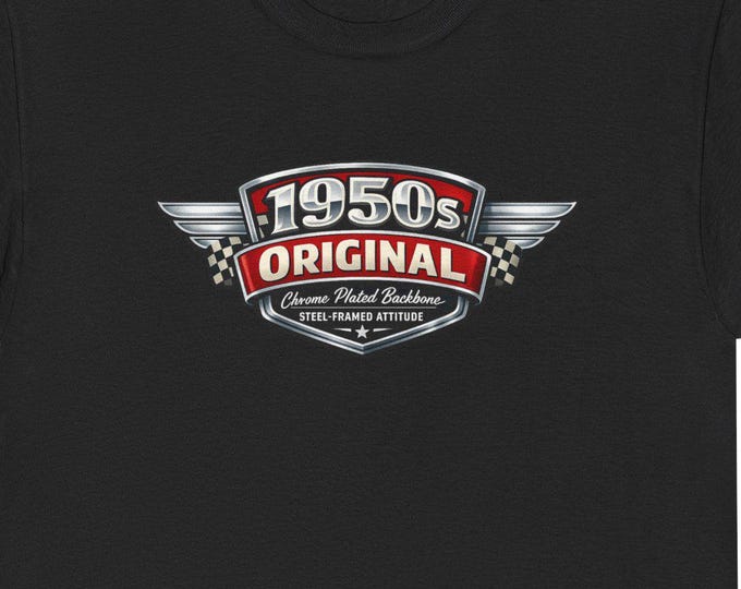 1950s Original T-Shirt: Retro Automotive Badge Tee – Classic Car Style Gift