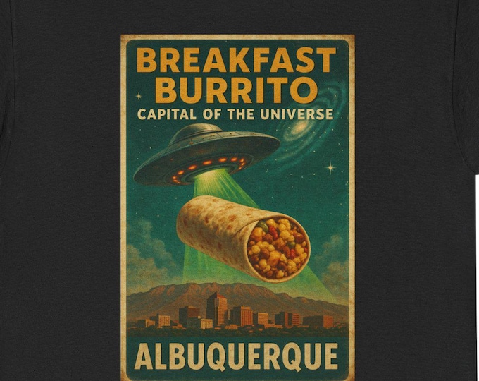 Albuquerque Burrito T-Shirt | Retro UFO Breakfast New Mexico Green Chili