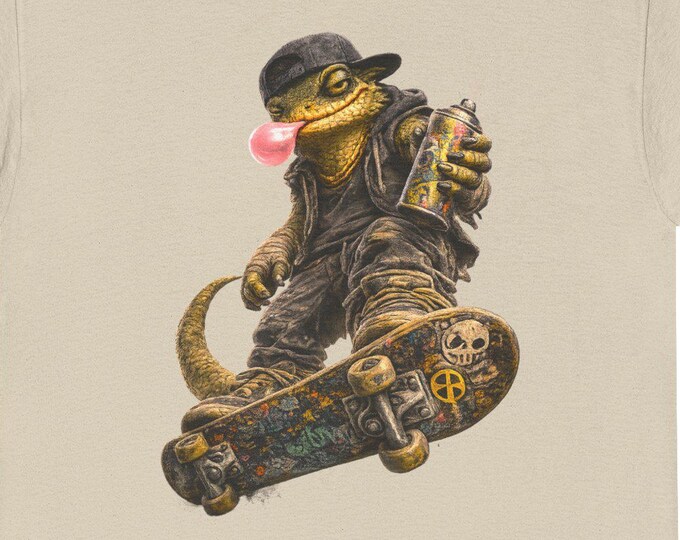 Skater Lizard Tee | Bubblegum Chewing, Skateboard Illustration Shirt