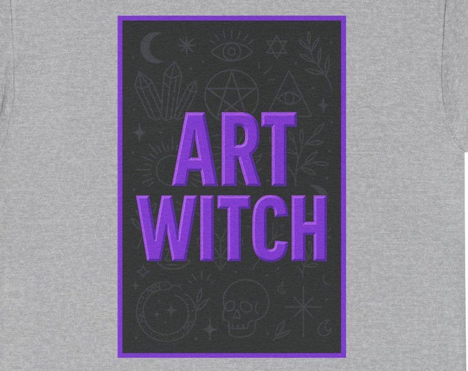 Art Witch T-Shirt | Purple Text, Moon & Occult Symbols Graphic