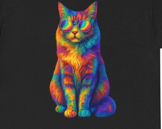 Rainbow Cat T-Shirt | Psychedelic Kitten with Sunglasses