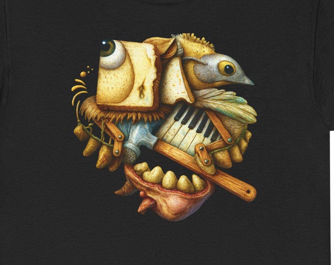 Surreal Collage T-Shirt | Piano Hammer Bird Teeth Jawbone Just Good Weirdness