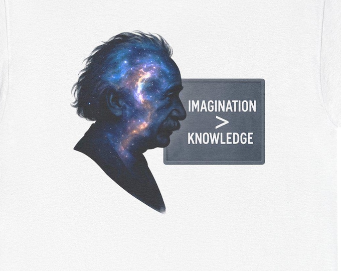 Imagination > Knowledge Einstein tee | Science Galaxy Genius Idea Portrait T-Shirt