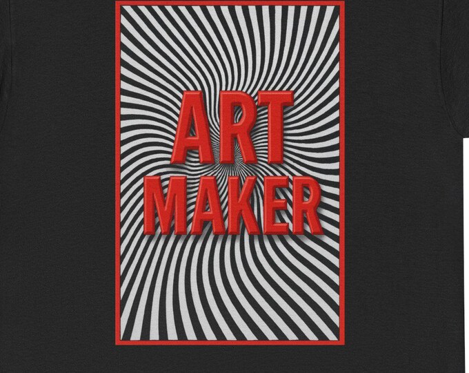 Art Maker T-Shirt / Bold Red Embossed Text/ Op Art Background
