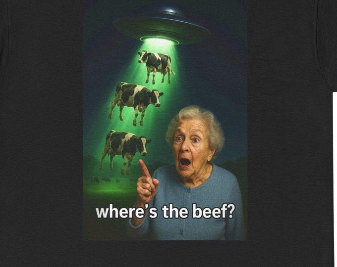 UFO Cow Abduction Tee: Where's the Beef?, Retro Sci-Fi Humor