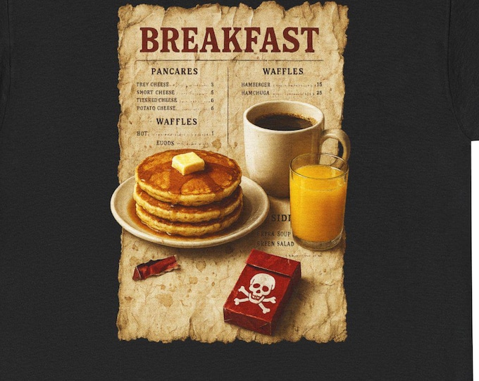 Breakfast Funny T-Shirt | Pancakes Coffee Orange Juice Vintage Menu