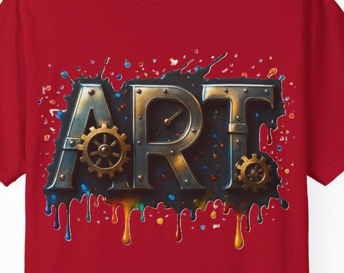 Steampunk ART T-Shirt | Gears, Paint Drips, Industrial Typography/ Artists Designers Graphics Folks Gift