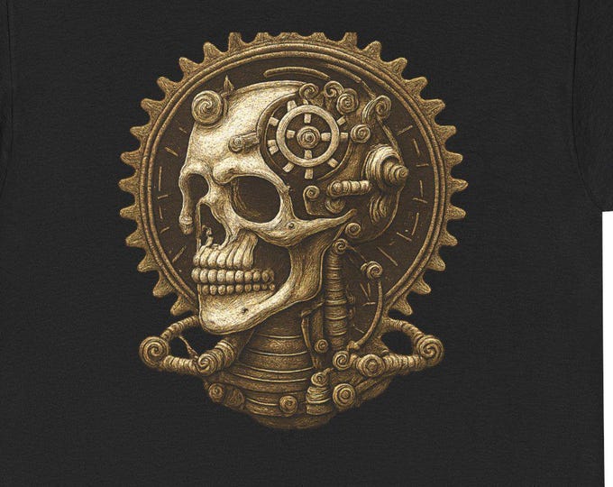 Skull Steampunk Gear Tee | Mechanical Skull Illustration T-Shirt