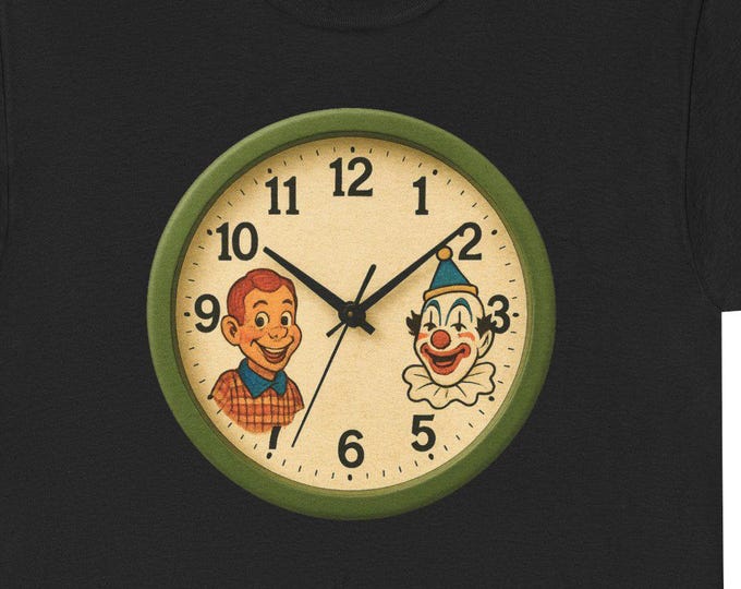 Howdy Doody & Clarabell Clock T-Shirt, Retro Cartoon TV Show 1950s Gift