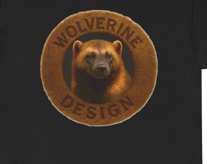 Wolverine Graphics Design Logo Tee with FUR | Vintage Circle Emblem, Animal Graphic