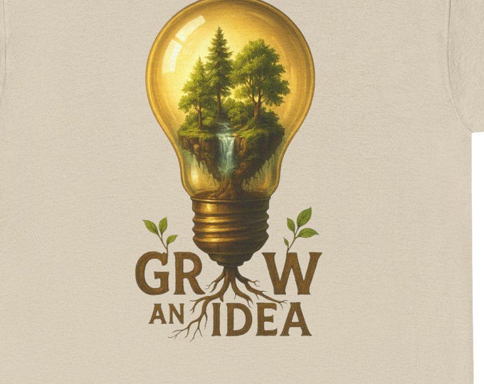 Grow an Idea lightbulb tee | Tree inside bulb illustration, eco inspiration for the creative imagination