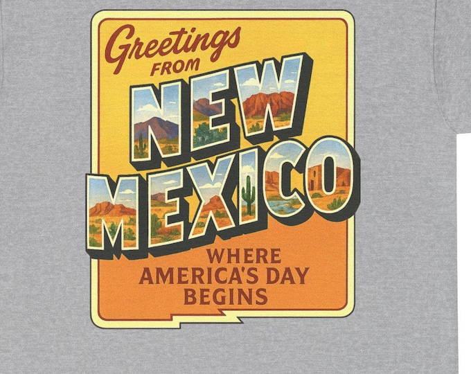 Greetings From New Mexico T-Shirt | Retro Postcard Design, Southwest Travel Tee