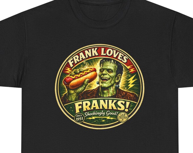 Frankenstein Hot Dog T-Shirt, Retro Horror Humor Tee, Vintage Style Graphic