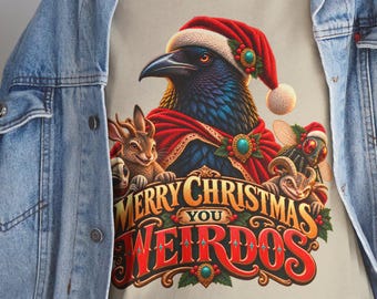 Merry Christmas You Weirdos T-Shirt, Funny Gothic Raven Holiday Tee