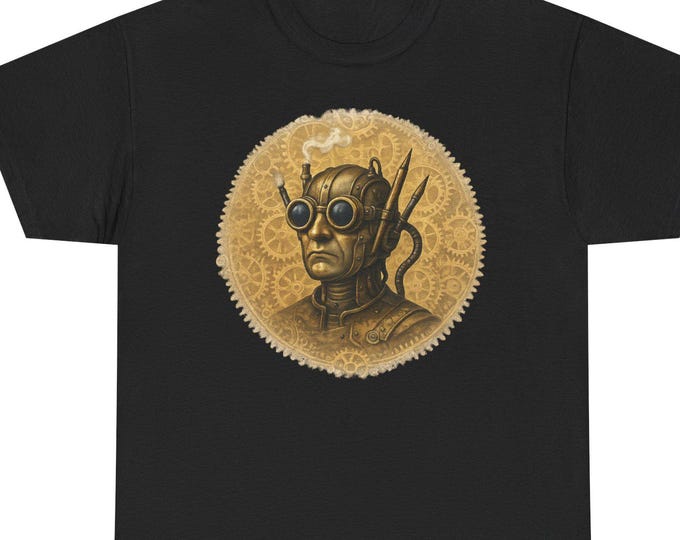 Steampunk Inventor T-Shirt / Vintage Mechanical Portrait Tee / Industrial Gear Art