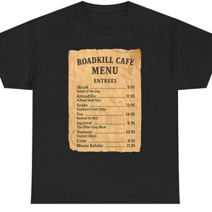 Roadkill Cafe Menu Tee | Vintage Humor Animal Roadside Sign
