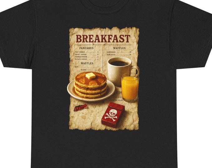 Breakfast Funny T-Shirt | Pancakes Coffee Orange Juice Vintage Menu