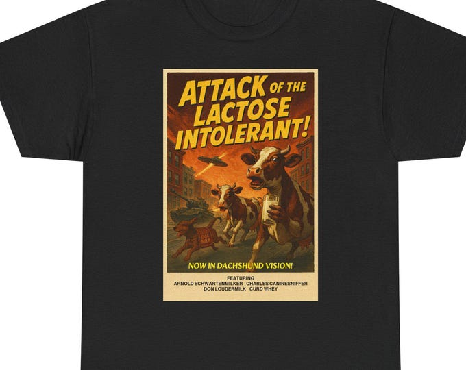 Retro "Attack of the Lactose Intolerant" T-Shirt | Funny Cow Monster Tee