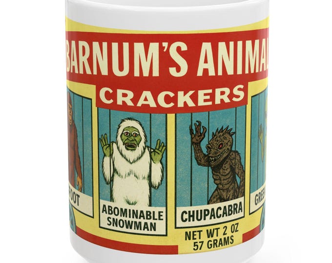 Barnum's Animal Crackers Circus Monsters Mug |  Bigfoot Yeti Chupacabra Alien in Cages