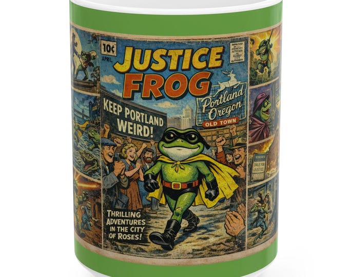 Frog Comic Mug | Retro Portland Cartoon Hero