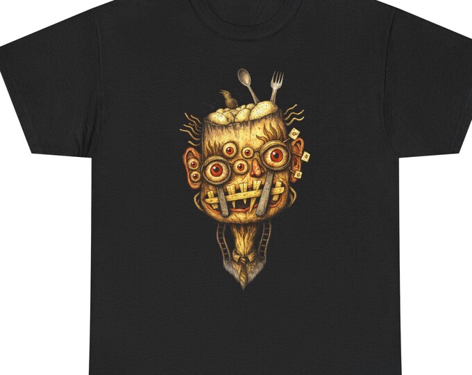 Surreal Dark Art Graphic Tee: Grotesque Multi-Eye Character Shirt