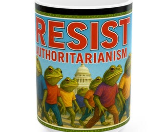Taza "Resist Frog March" / Protesta política, 11 y 15 onzas