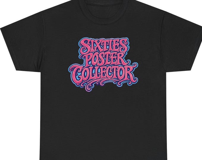 Sixties Poster Collector T-Shirt: 1960s Psychedelic Rock Typography, Magenta Retro Hippie Shirt