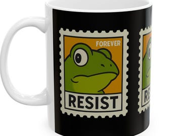 Taza con diseño de rana en protesta, regalo para activistas políticos de Portland y Estados Unidos.