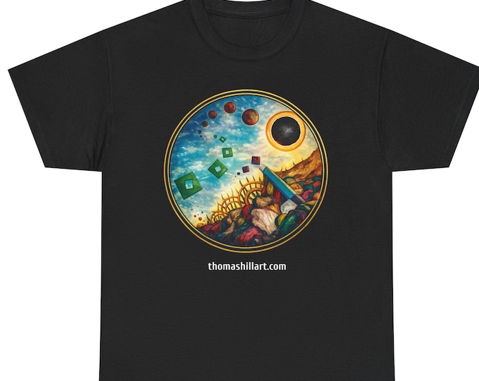 Surreal Landscape T-Shirt, Abstract Art Tee, Psychedelic Eclipse Sky, Modern Painterly Graphic