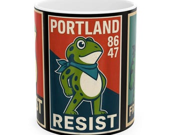 Taza de cerámica Portland Frog Resist: Regalo para activistas políticos