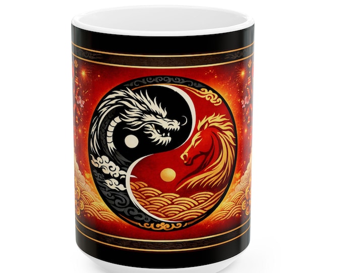 Dragon & Horse Yin Yang Mug | Lunar New Year Gift | 15 oz