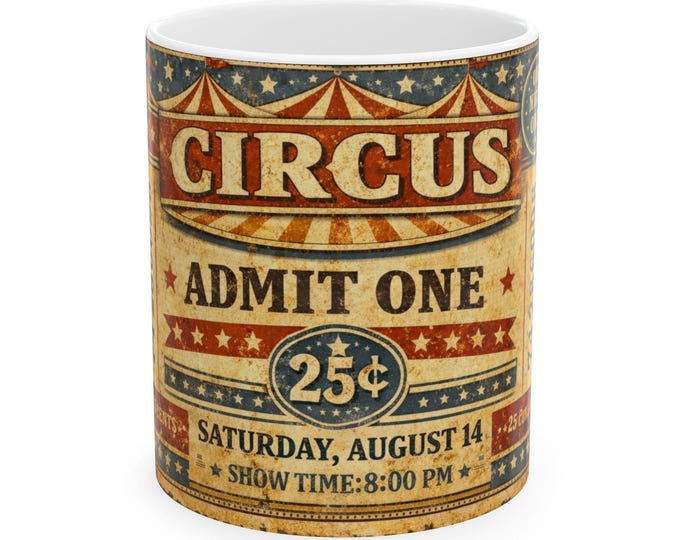 Vintage Circus Ticket Mug | Retro Carnival Poster Coffee Cup