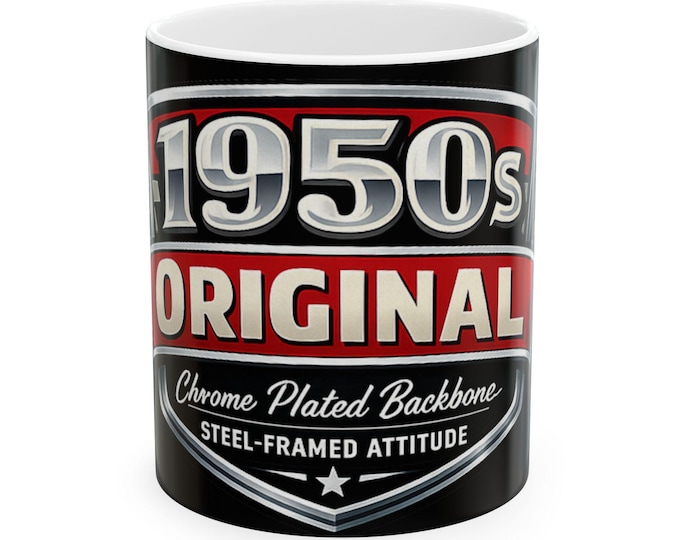 1950s Original Coffee Mug: Classic Car Style Retro Automotive Badge Design