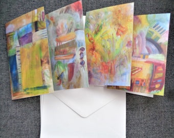 Original Art Greeting and Note Cards, set of 4 with envelopes