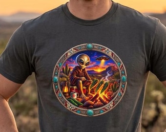 Green Chile Alien Campfire T-Shirt / Southwest Sci-Fi Foodie Graphic Tee