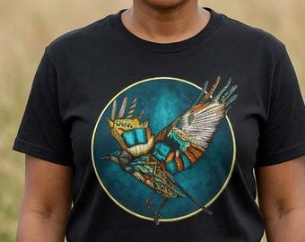 Flying Bird Badge T-Shirt /Tribal Steampunk Bird Tee