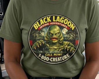 Black Lagoon Diving T-Shirt / Vintage Creature Horror Tee /  50's Swamp Monster Shirt