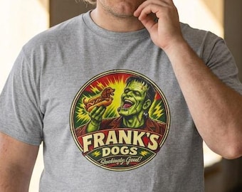 Franks Dogs Hot Dog T-Shirt, Retro Horror Dog Pun Tee