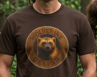 Wolverine Design T-Shirt, Realistic Wildlife Portrait Graphic Tee, Nature Lover Shirt